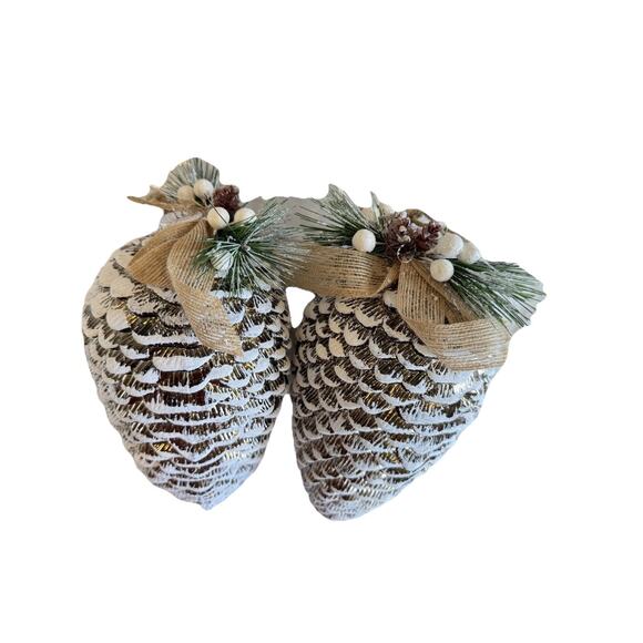 2 - 10” Huge Pinecone Ornaments Gold Frosted Shatterproof Christmas Rustic EUC - Picture 1 of 4